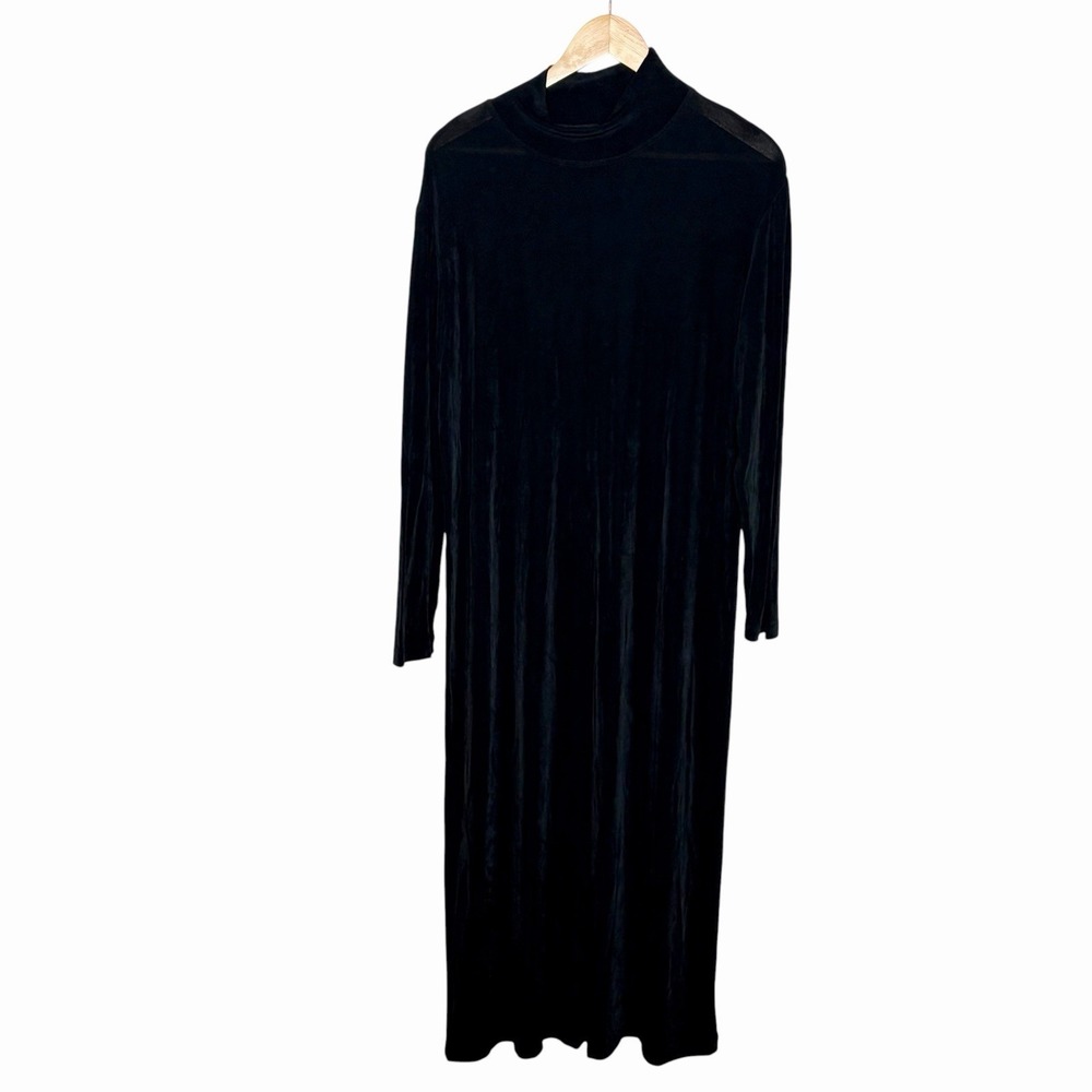 Chicos Travelers Maxi Dress Black Womens XL 3 Long Sleeve Slinky Stretch Knit